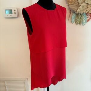 BCBGMAXAZRIA Red Sleeveless Tiered Straight Cut Long Tunic Top! Sm